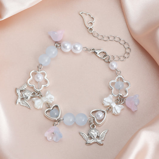 Pulsera apilable de cuentas hecha a mano Sweet Summer Dopamine con dijes de ángel geométricos y de corazón para mujer