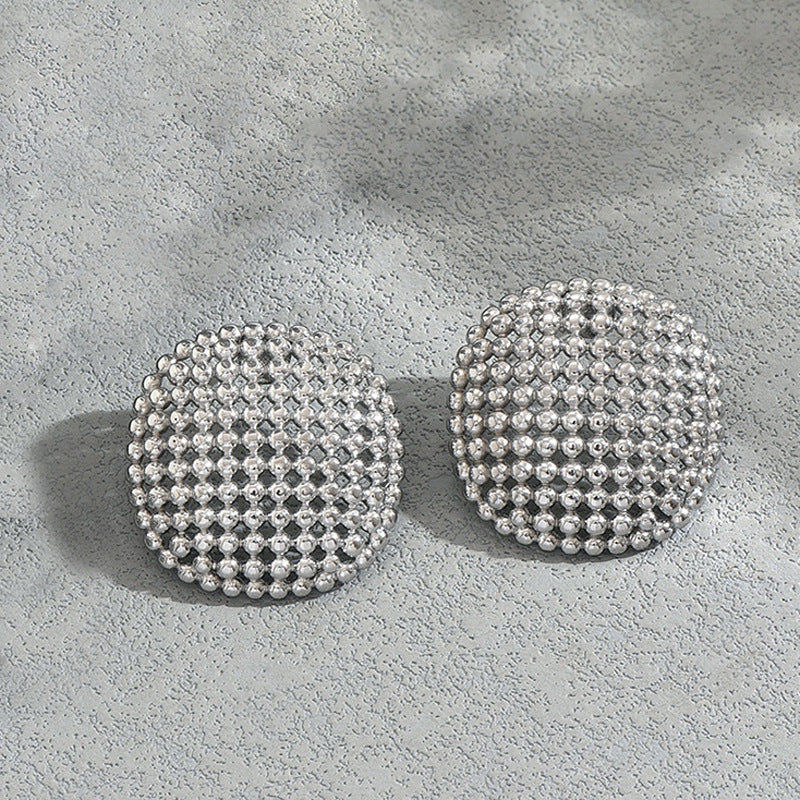 Set di gioielli placcati in lega di zinco con bracciale, orecchini e anello a forma geometrica traforata da donna