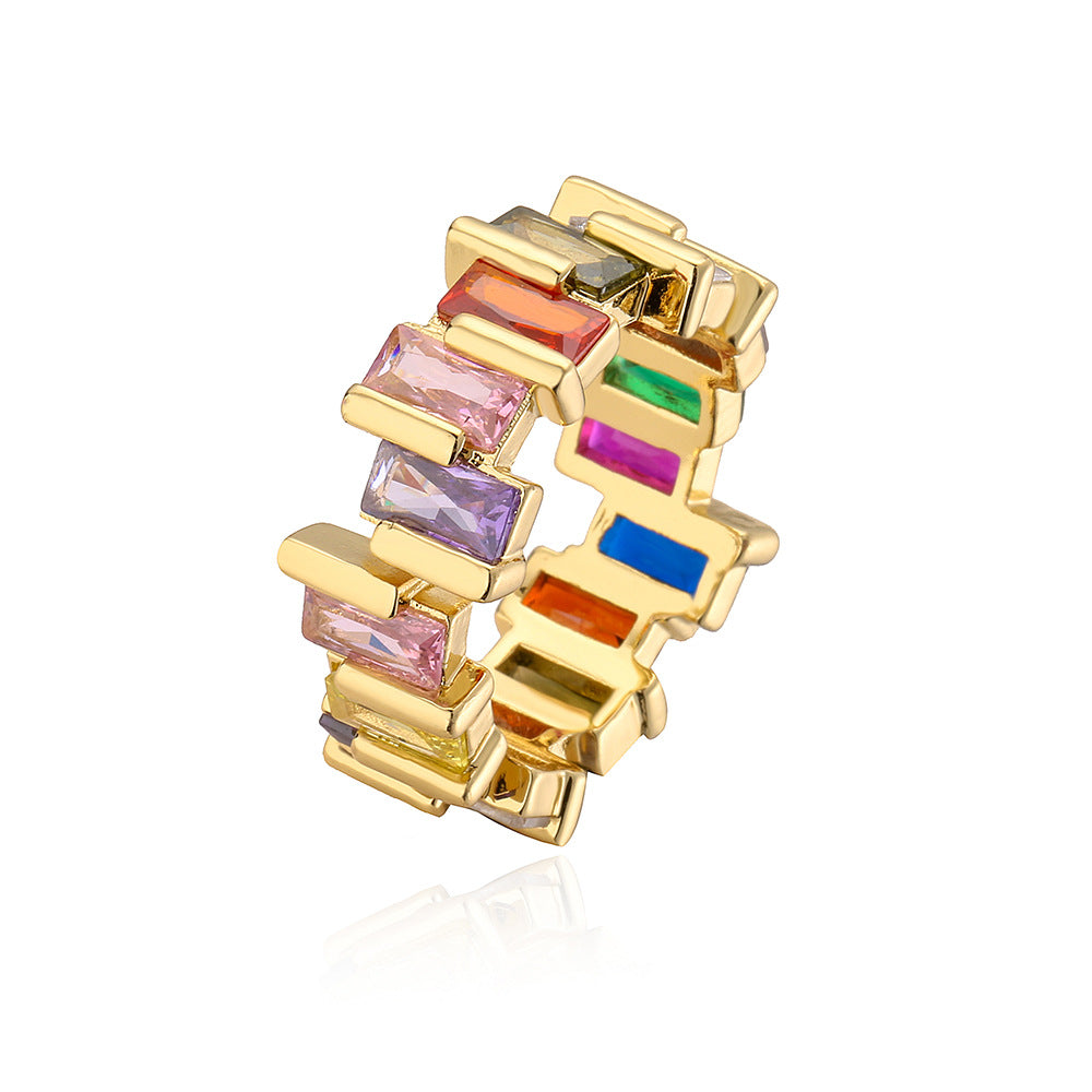 Geometric Open Ring for Women in Copper with 18K Gold Plating and Zircon Inlay