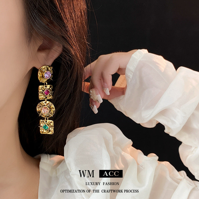 Vintage Geometric Alloy Earrings with Plated Silver Posts for Women, Artistic Retro Statement Ear Jewelry