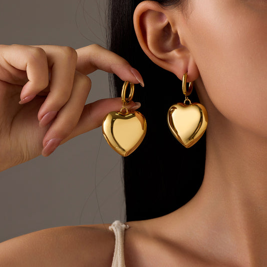 Fashionable Minimalist Heart-Shaped Titanium Steel Earrings for Women with Plated Finish, Hypoallergenic and Fade-Resistant
