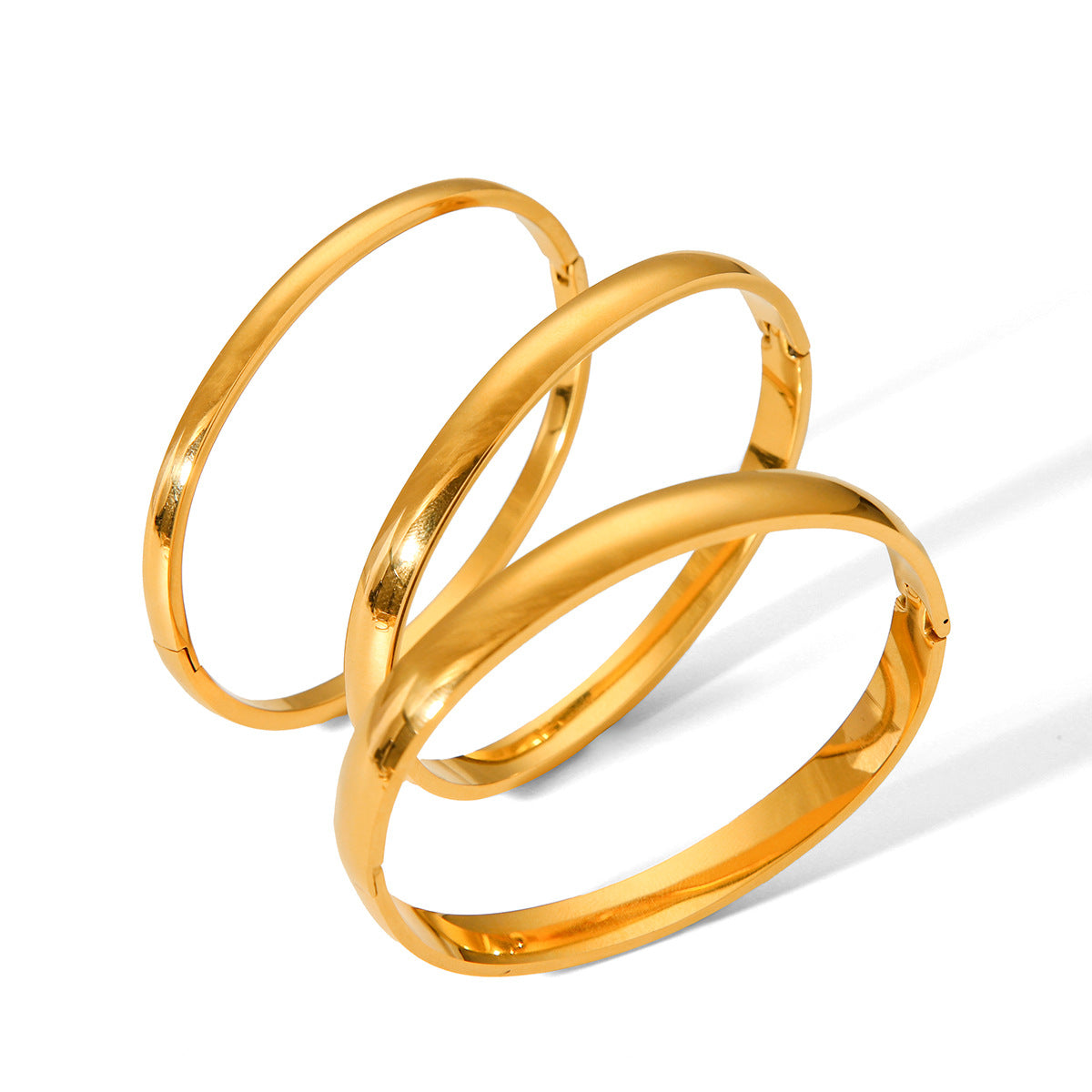 Minimalist Titanium Steel Cuff Bracelet with Polished Rounded Edges and Gold Plating for Women