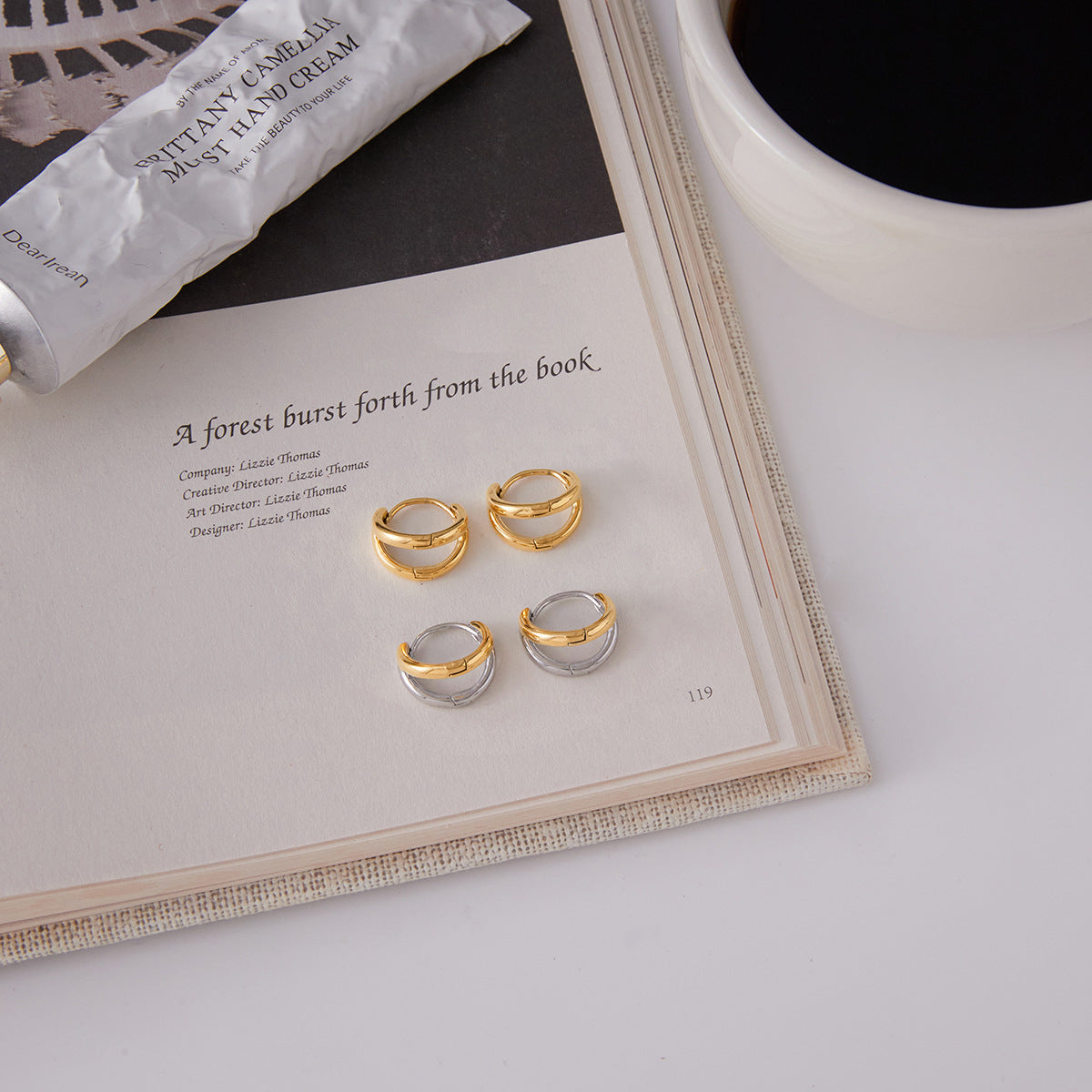 Pendientes de aro geométricos minimalistas de lujo, chapados en oro de 18 quilates, de acero inoxidable para mujer