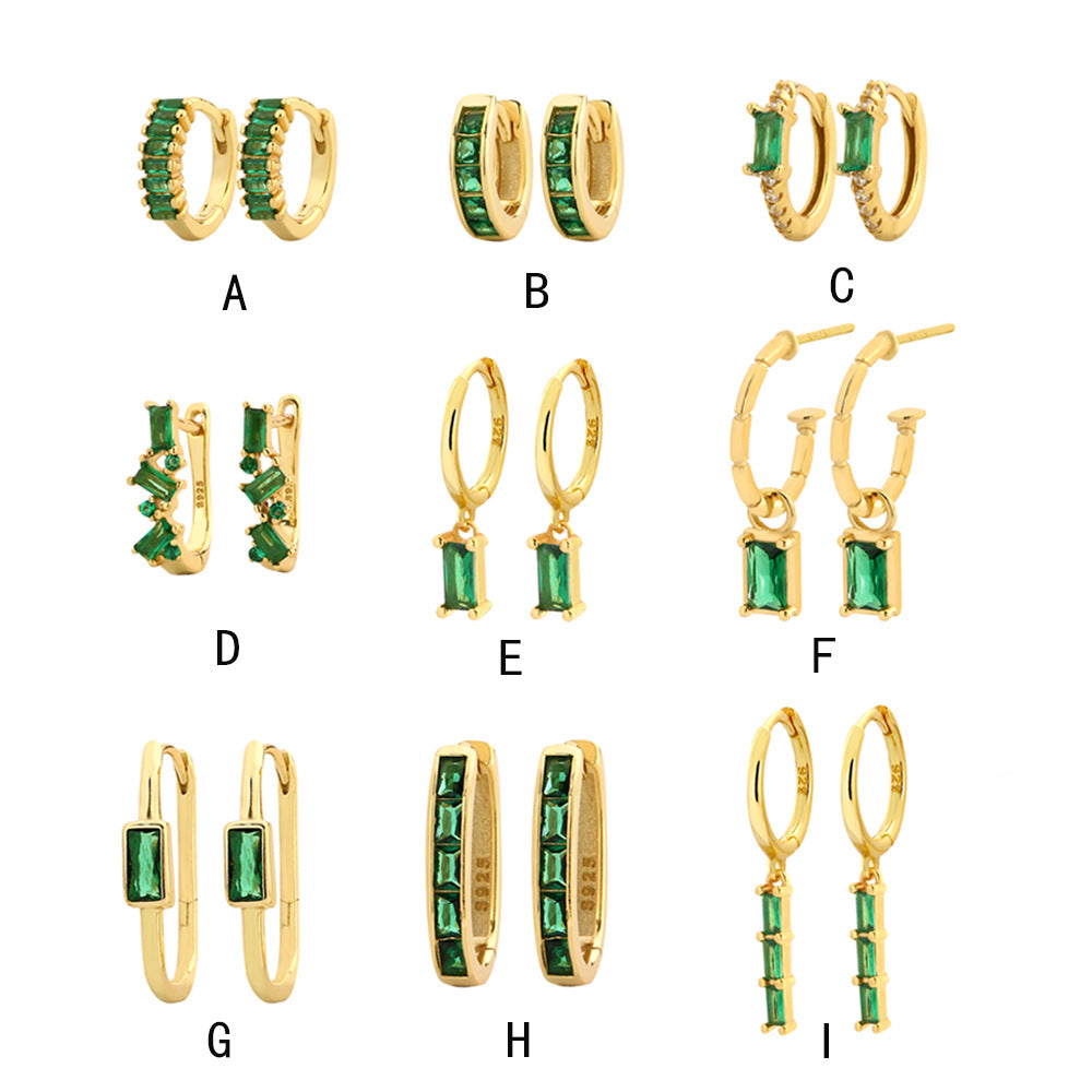 Pendientes de botón geométricos minimalistas de plata de ley 925 con esmeraldas y diamantes de imitación para mujer