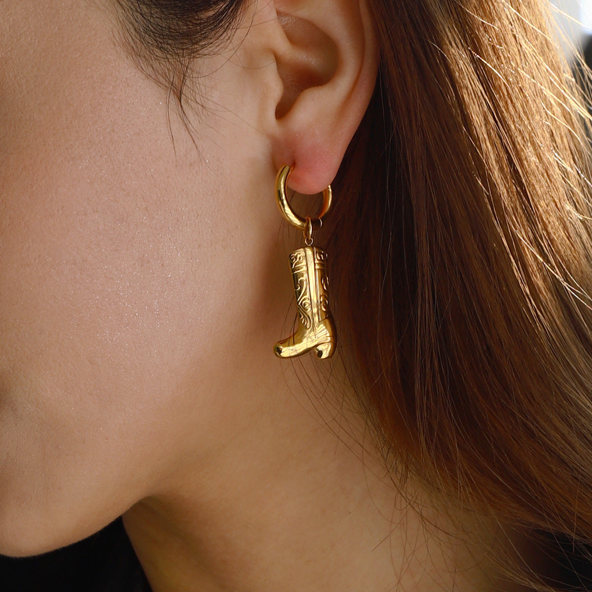 Pendientes de acero inoxidable geométricos con acabado chapado para mujer, aretes ligeros estilo lujoso