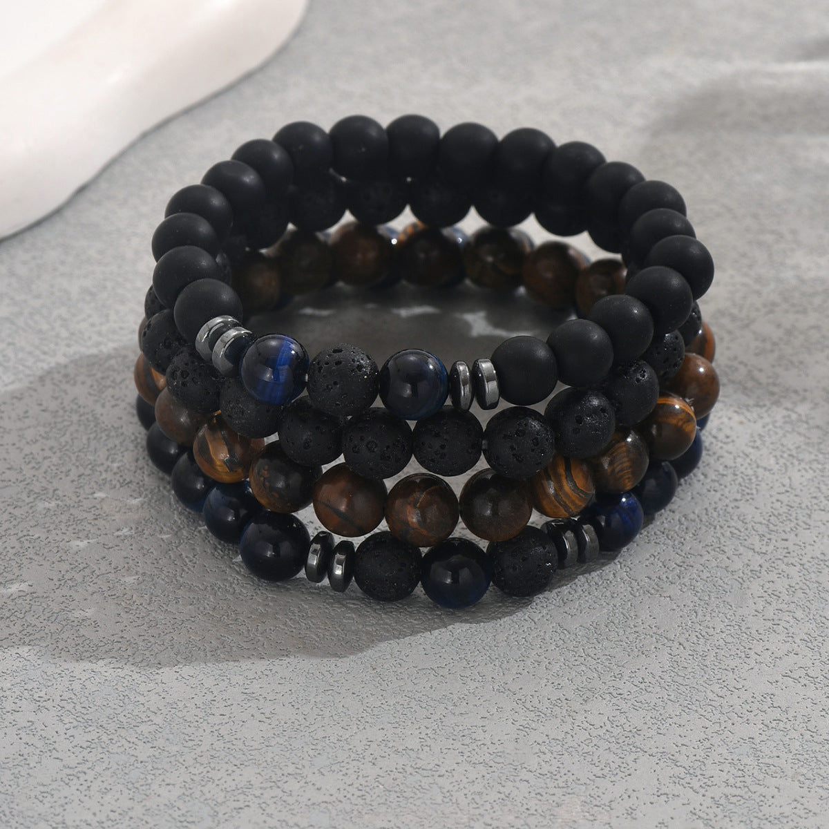 Pulsera geométrica trenzada vintage con piedra natural para hombres y mujeres, pulsera unisex hecha a mano con cuentas redondas