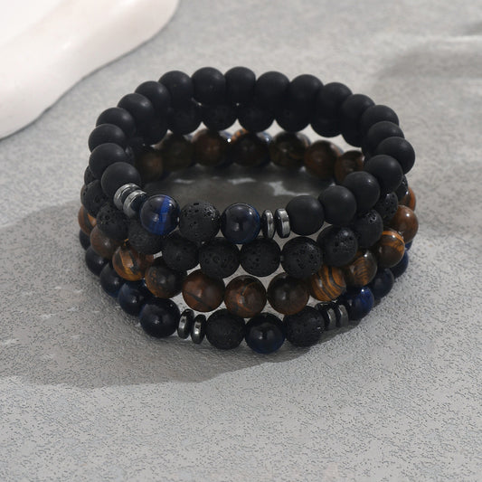 Bracciale vintage geometrico intrecciato in pietra naturale per uomo e donna, cinturino unisex fatto a mano con perline rotonde