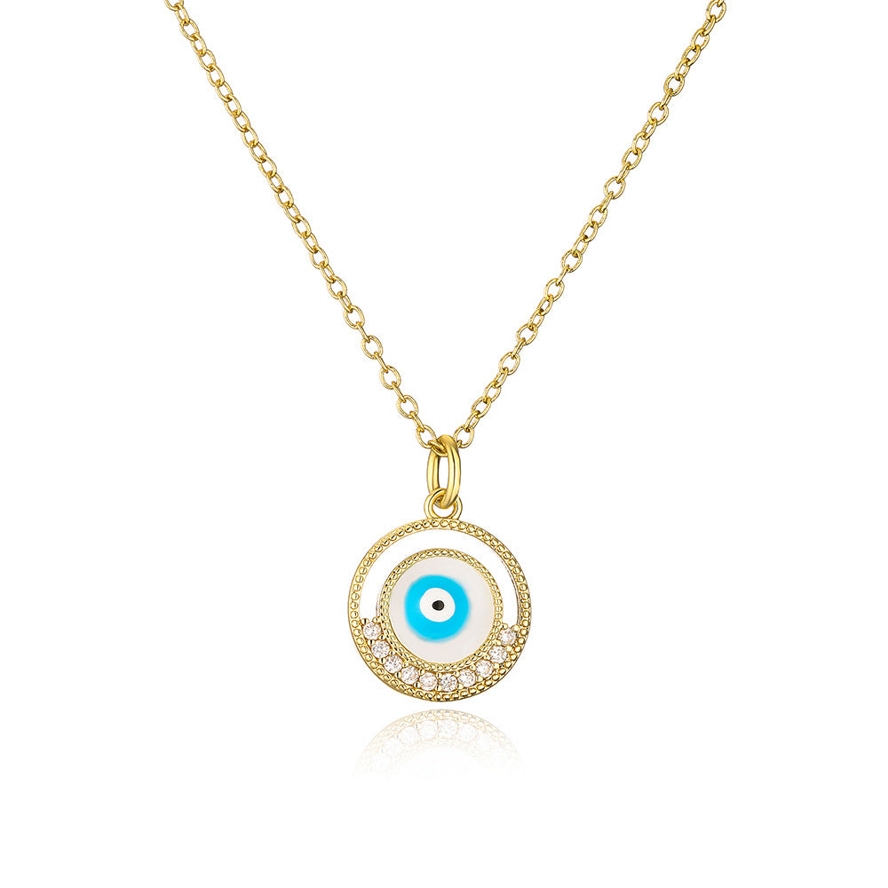 Collana pendente con occhio di Allah minimalista geometrico in rame con smalto e intarsio di zirconi per donna