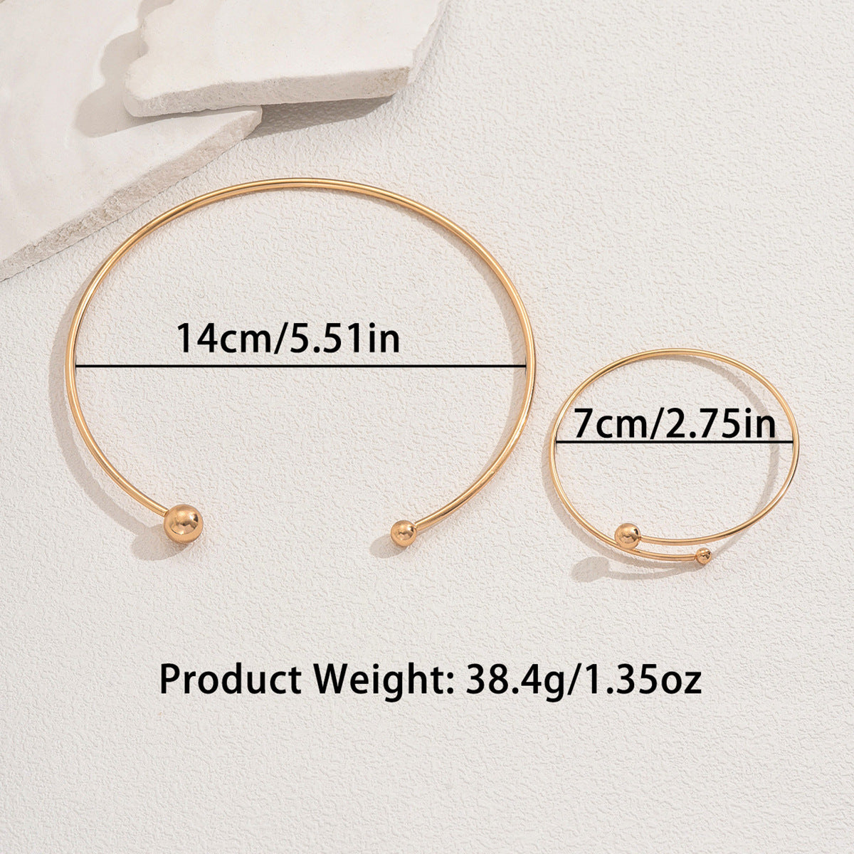 Set de collar y pulsera de aleación con diseño geométrico minimalista para mujer, con acabado chapado y diseño de anillos circulares