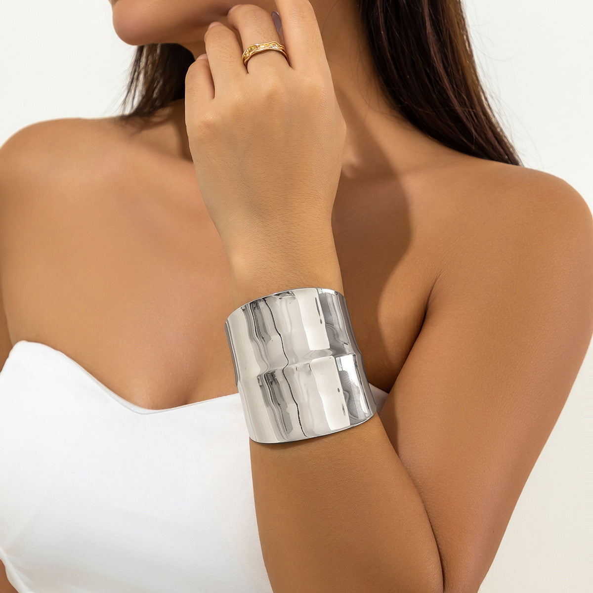 Punk Geometric Oval Plated Iron Adjustable Cuff Bracelet