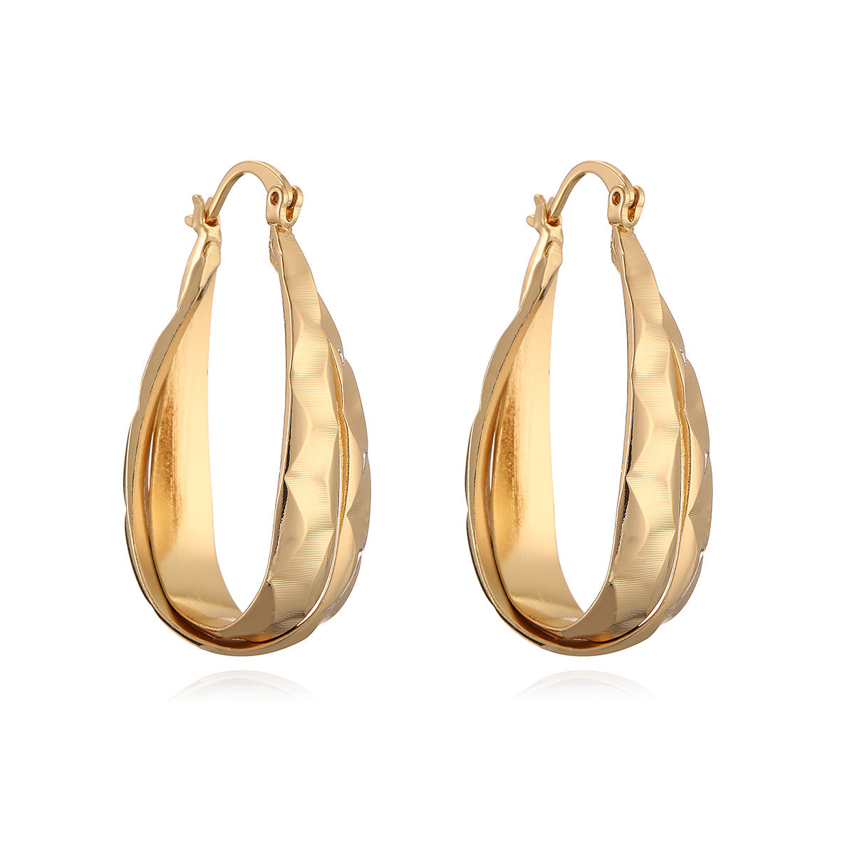 Minimalist Vintage Geometric Hoop Earrings for Women in Brass with Gold Plating Irregular Design