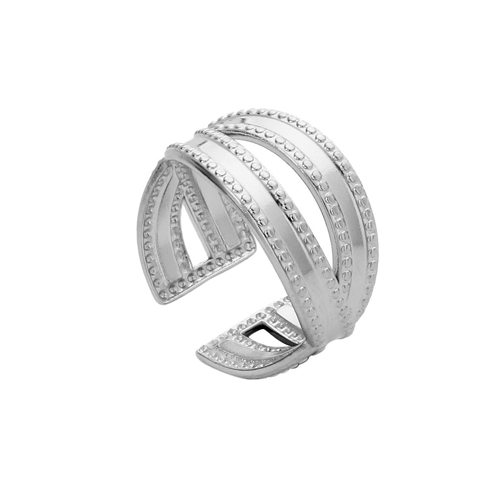 Minimalist Geometric Round Hollow Plated Titanium Steel Open Ring for Unisex