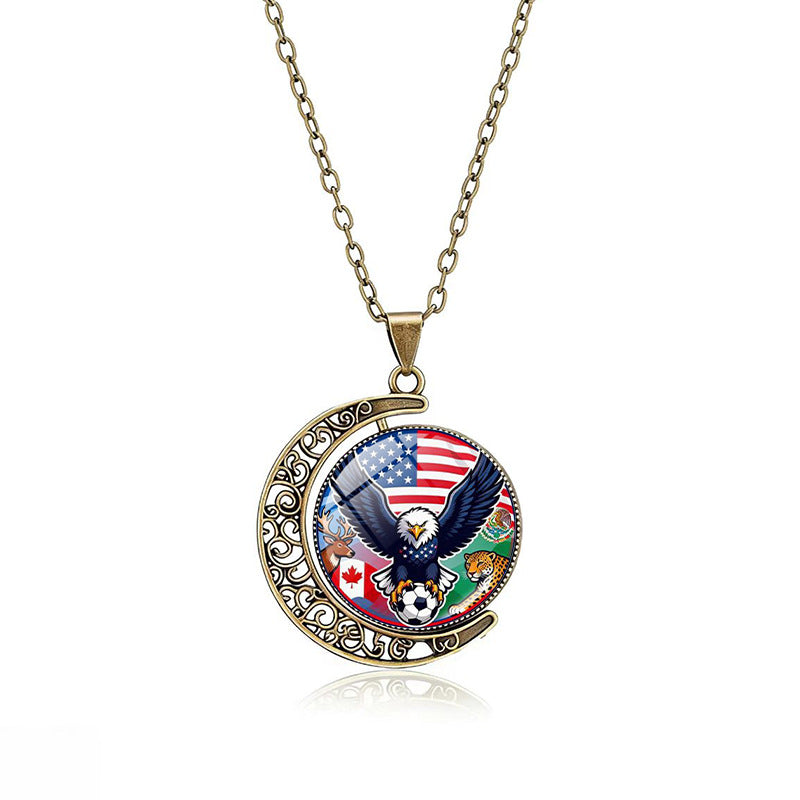 Casual Double-Sided Rotating Moon Geometric Crystal Pendant Plated Alloy Necklace Unisex Multi-Layer Cable Chain
