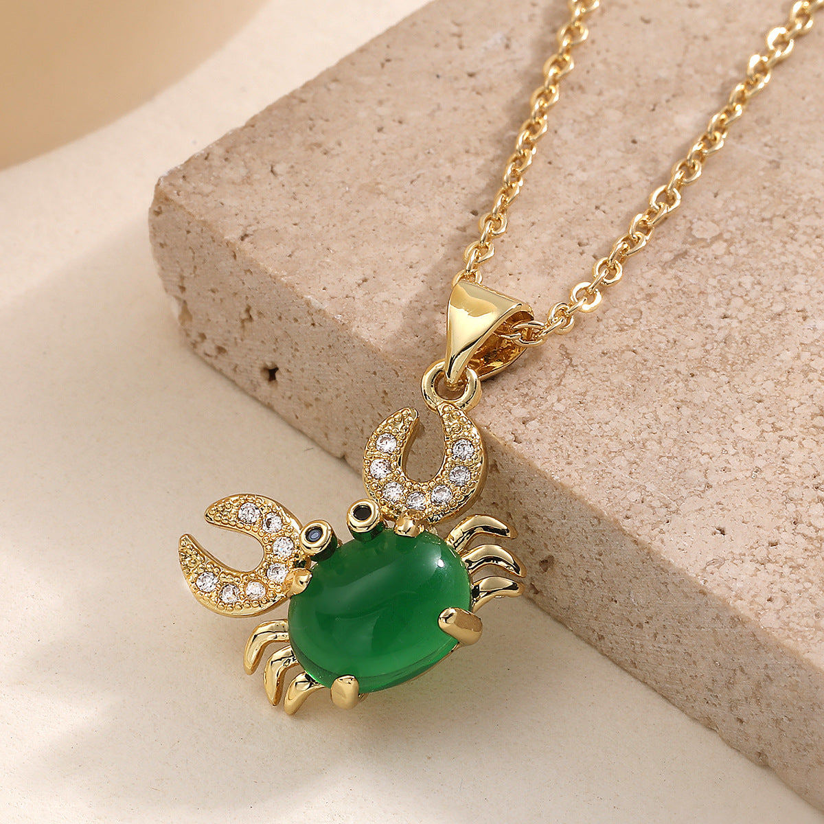 Minimalist Sweet 18K Gold Plated Brass Cubic Zirconia Crab Pendant Necklace for Women