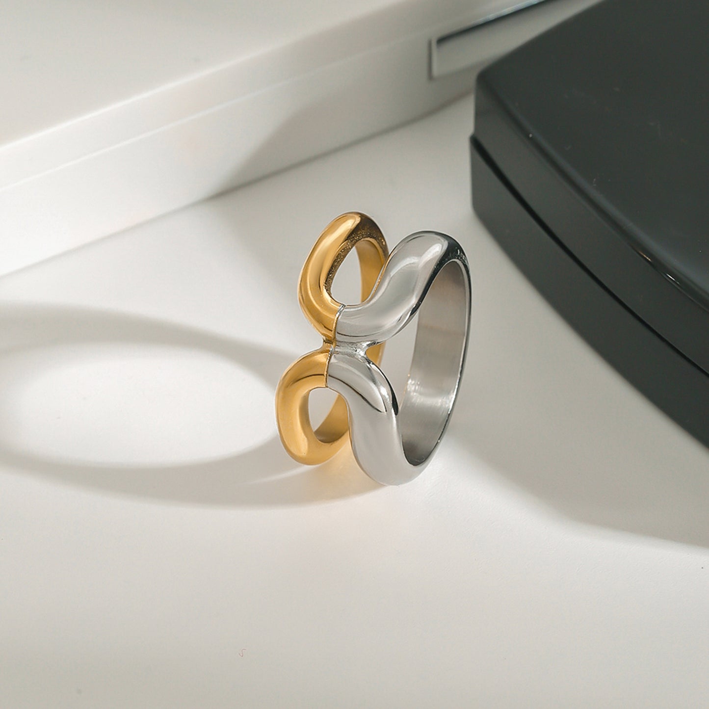 Geometric Plated Stainless Steel Ring for Women