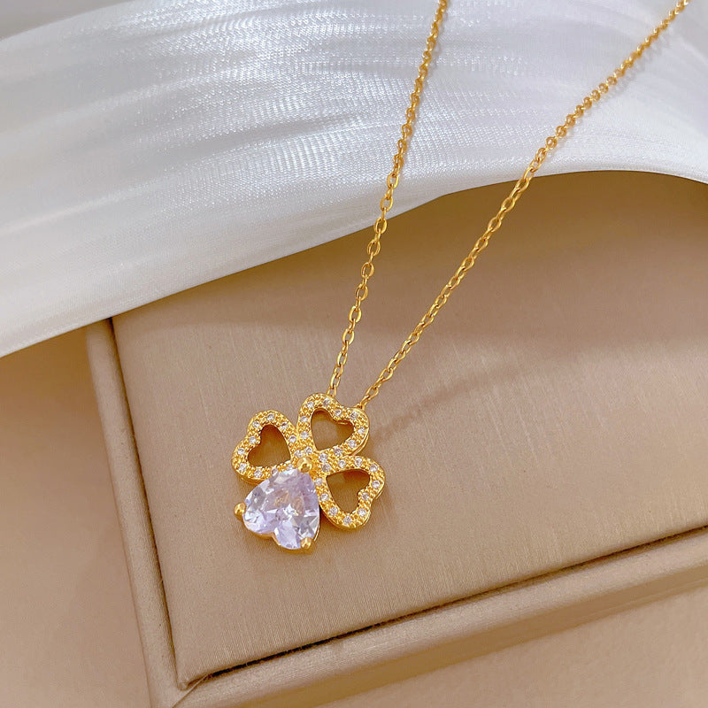 Elegante collar con dije de corazón y flores para mujer con cadena de acero inoxidable, detalles de pedrería, diseño geométrico minimalista, estilo medallón ligero