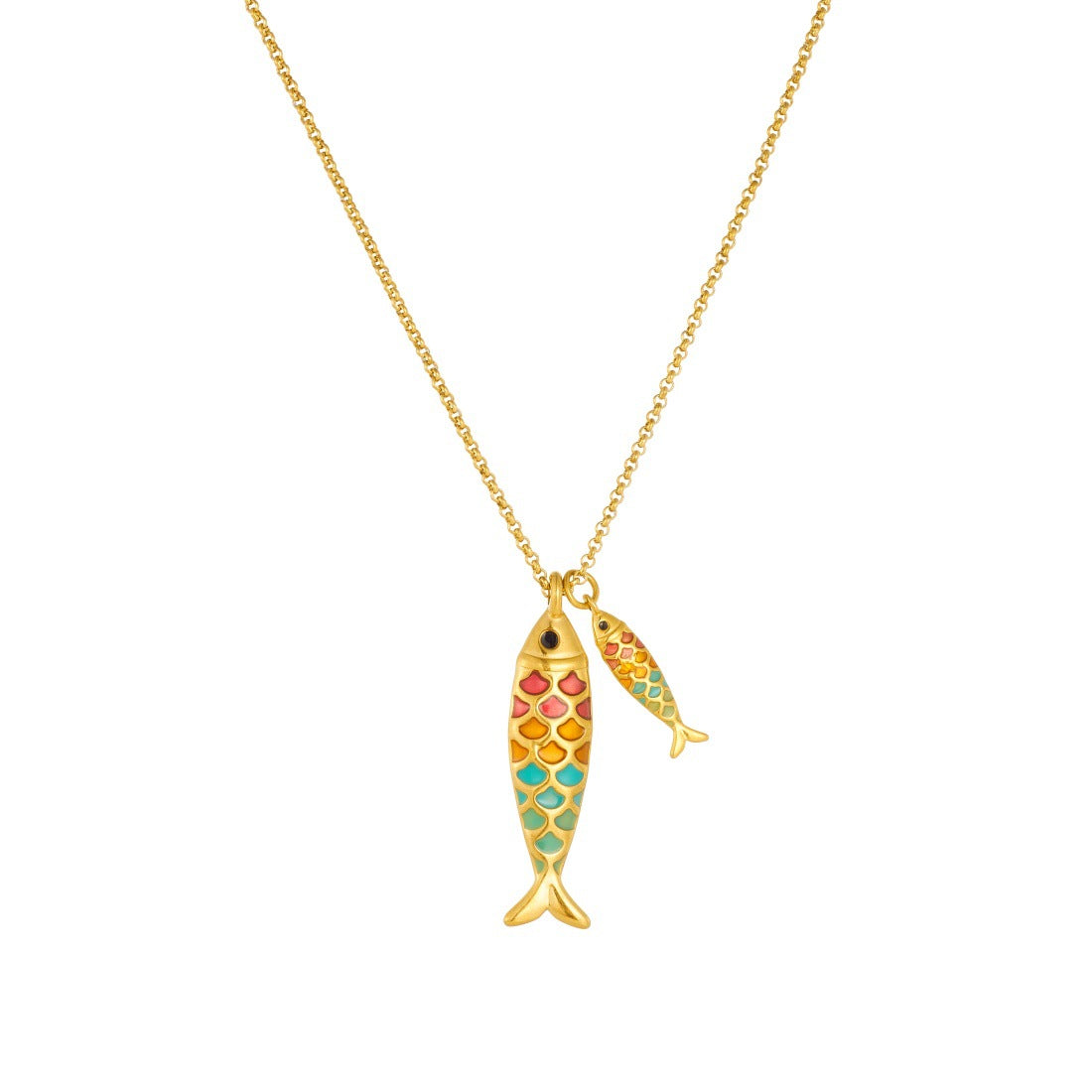 Cute Cartoon Colorful Drip Oil Koi Fish Pendant Gold Plated Stainless Steel Necklace for Women