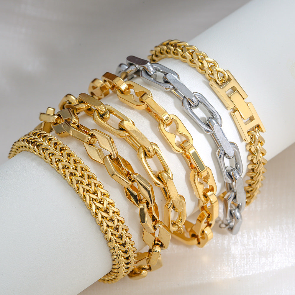 Bracciale Minimalista Cuban Link in Acciaio al Titanio Placcato Oro 18K per Donna e Uomo