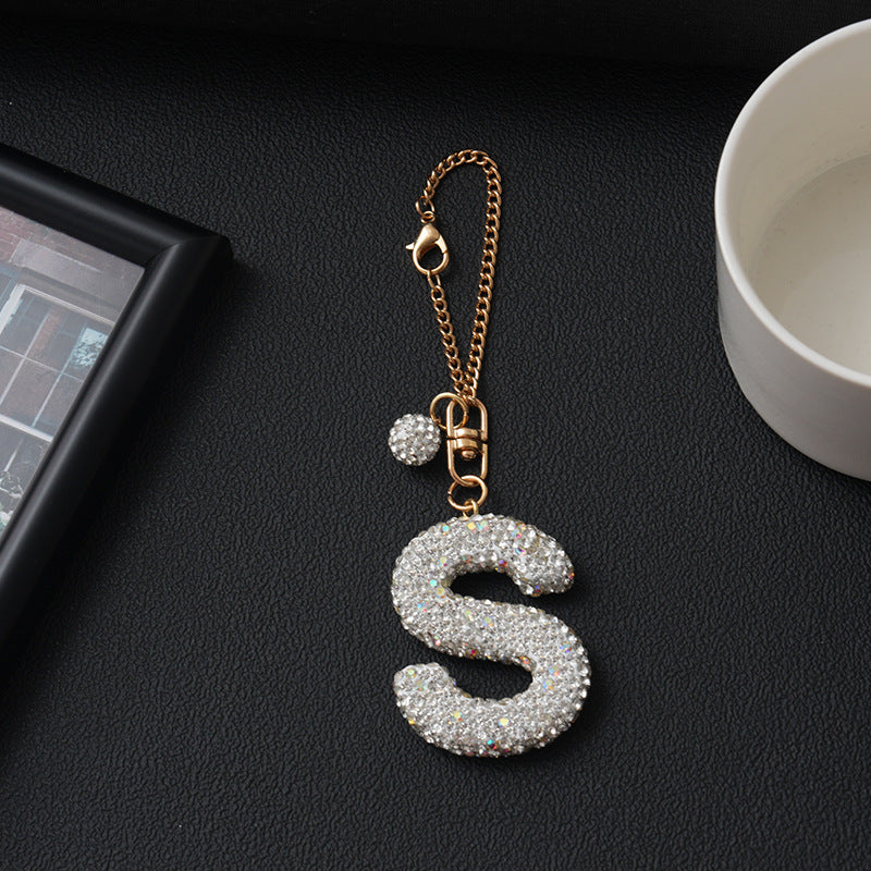 Luxury Rhinestone Letter Pendant Resin Charm for Car Cup Chain