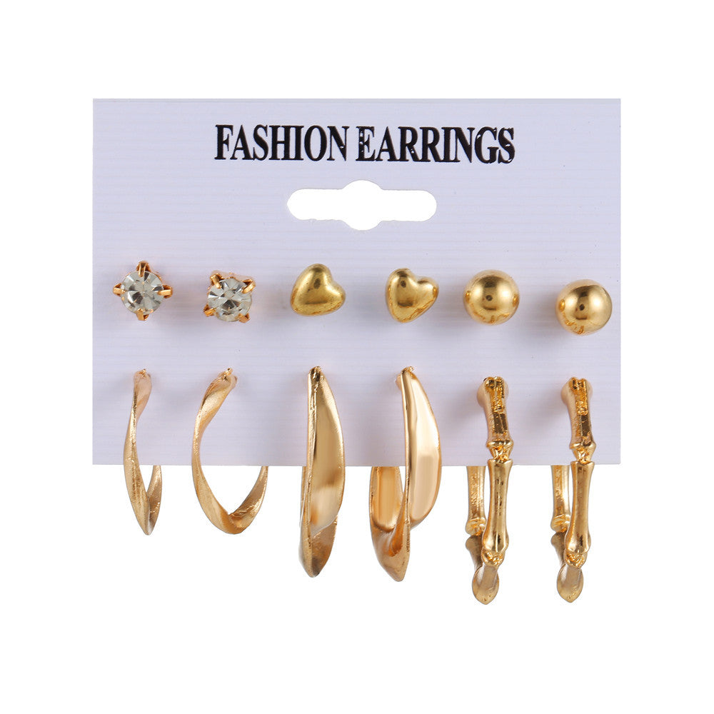 Punk Casual Geometric Moon Gold Plated Stainless Steel Earring Set