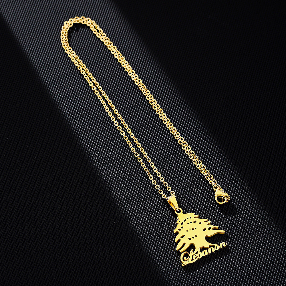Collana con ciondolo a emblema nazionale libanese, geometrica, minimalista, alla moda, in acciaio al titanio placcato, per coppie