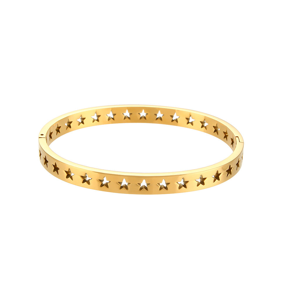 Fashion Rose Gold Plated 18K Stainless Steel Hollow Star Pattern Cuff Bracelet