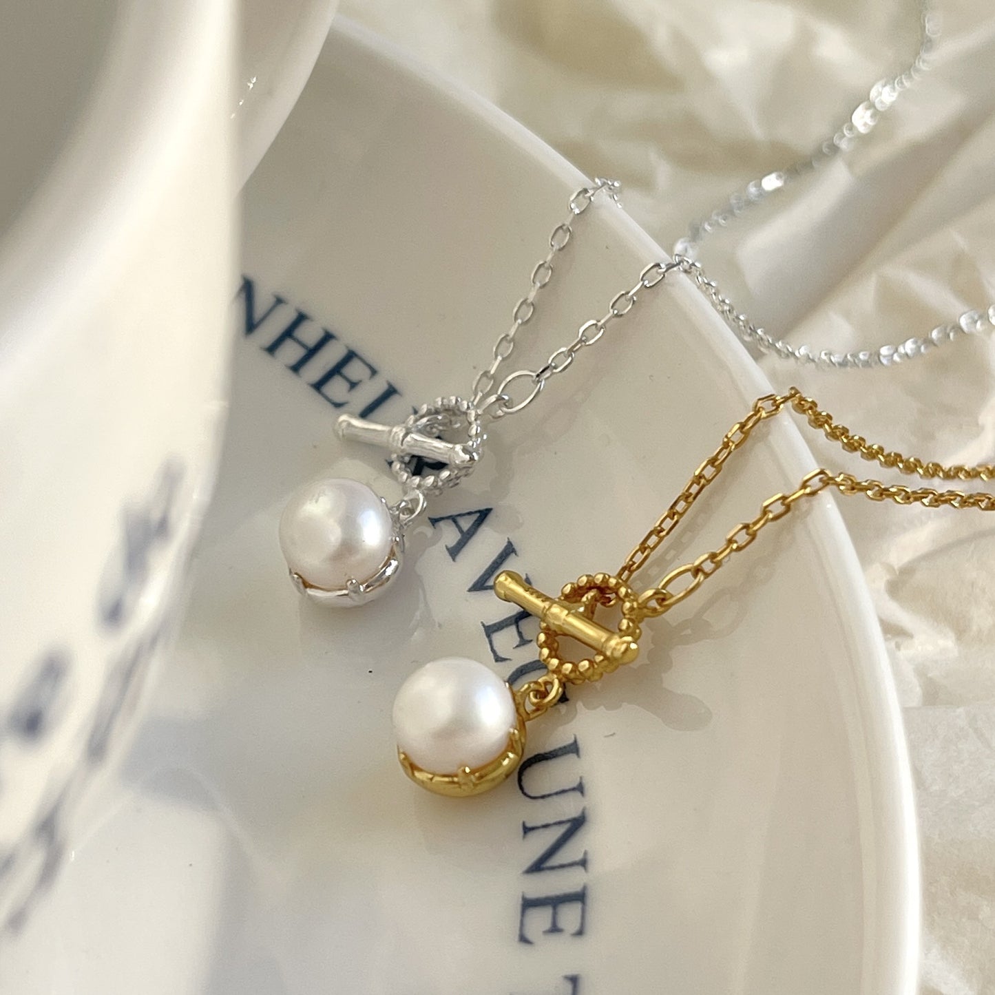 Minimalist Geometric Silver Pendant Necklace with Pearl Accents and Lobster Clasp in 925 Sterling Silver