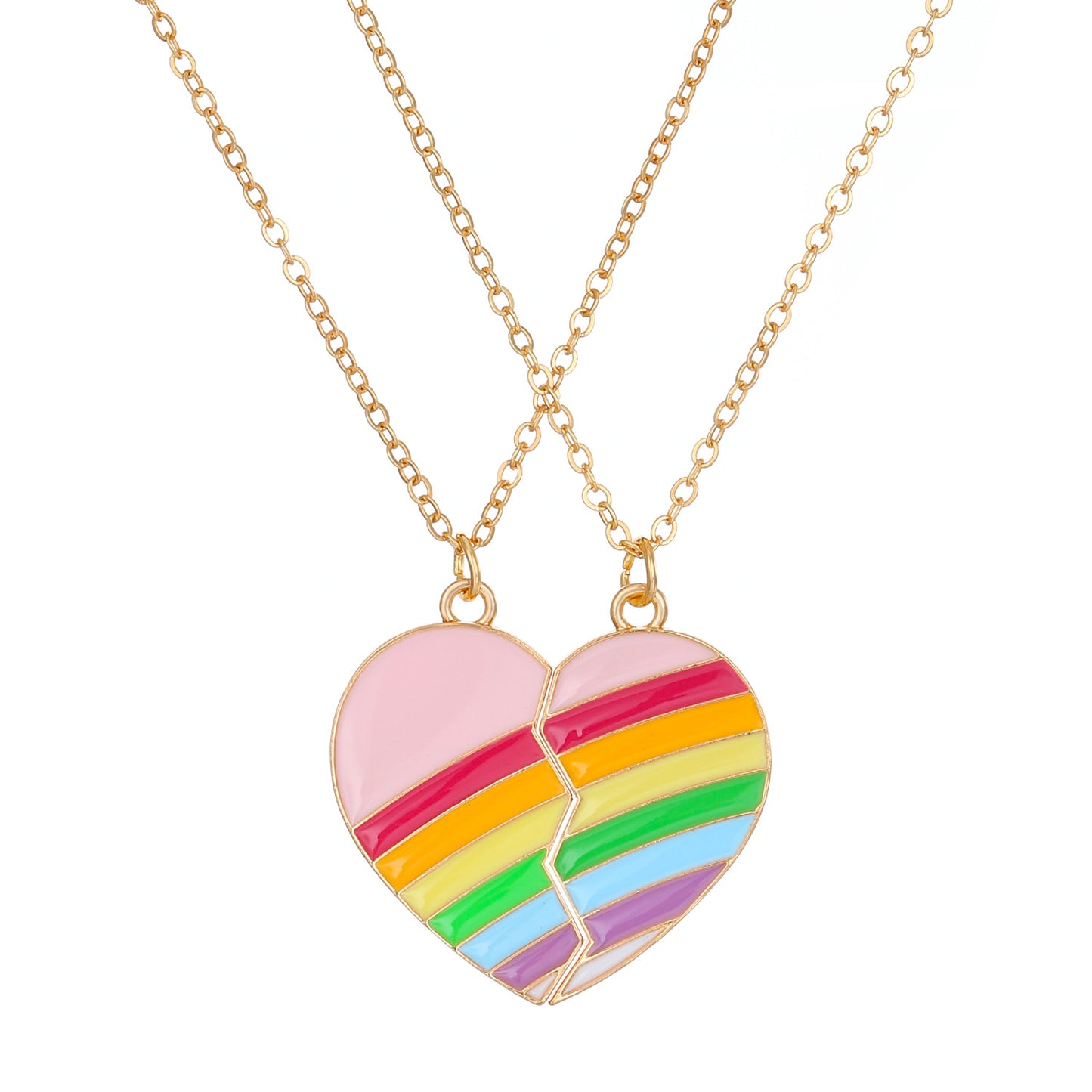 Collana da donna placcata in lega di zinco con cuore geometrico arcobaleno