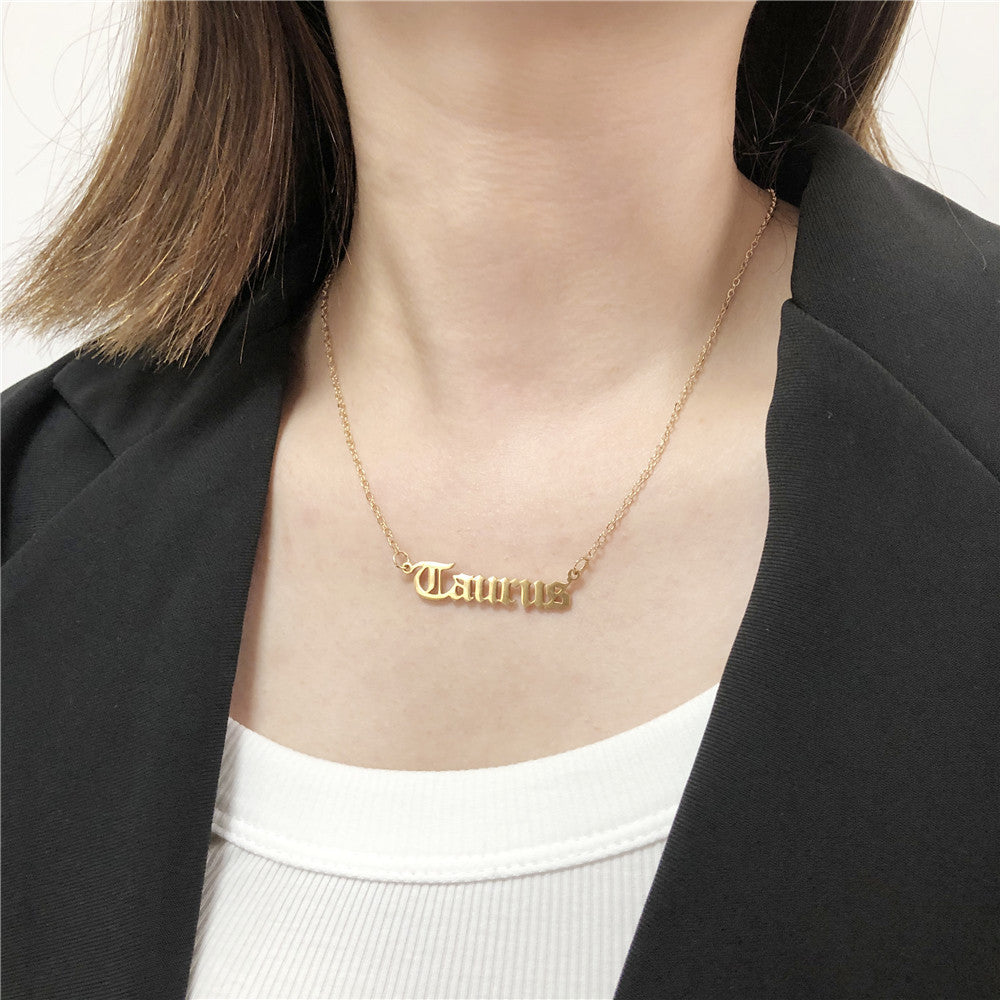 Minimalist Stainless Steel Teardrop Zodiac Letter Necklace for Unisex
