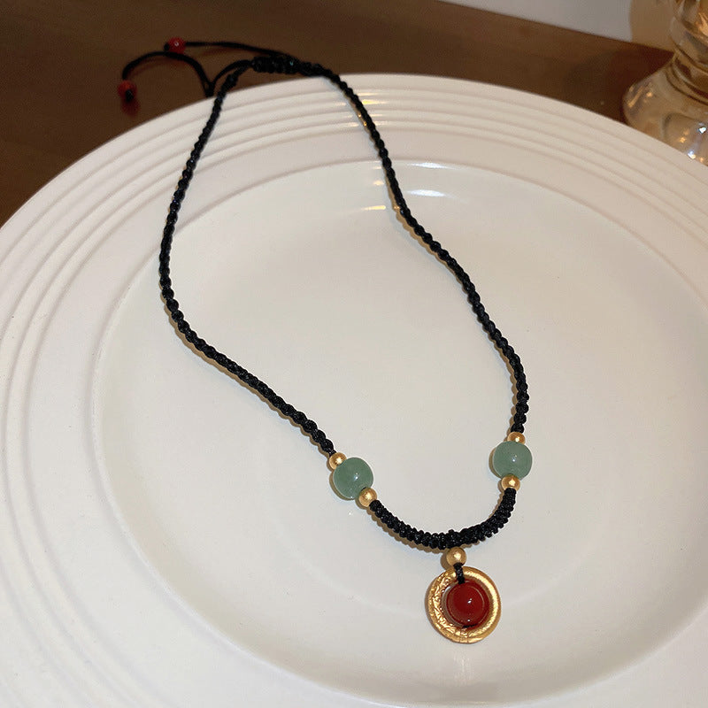 Nuevo Collar Colgante de Loto y Abanico Estilo Chino en Aleación con Baño de Oro, Diseño Geométrico, Elegante Cadena de Clavícula para Mujer