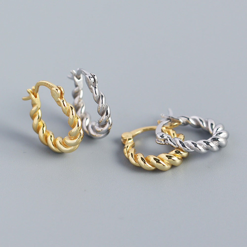 Vintage Minimalist U-Shaped S925 Sterling Silver Ear Cuffs with Geometric Wire-Wrapped Twist Design for Women