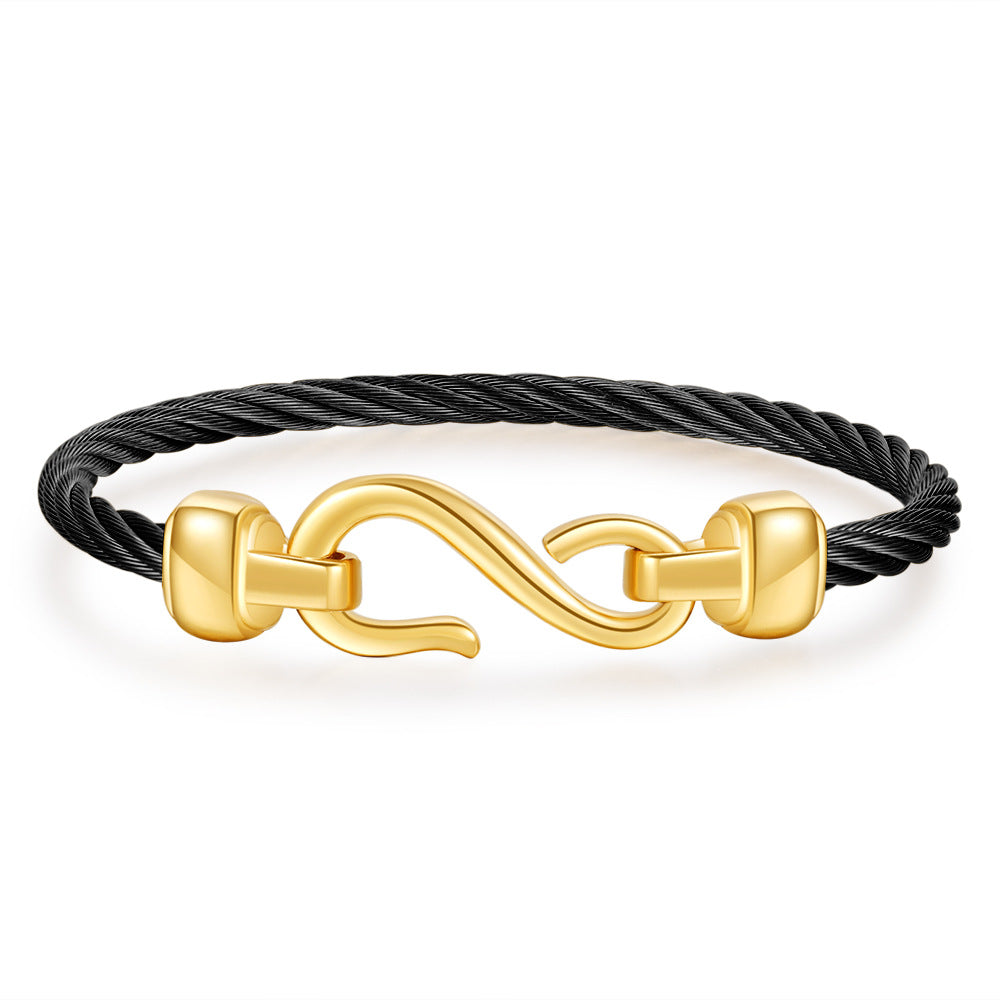 Minimalist Geometric Titanium Steel Figure-8 Fishhook Bracelet Plated Three-Color Stainless Steel Bangle