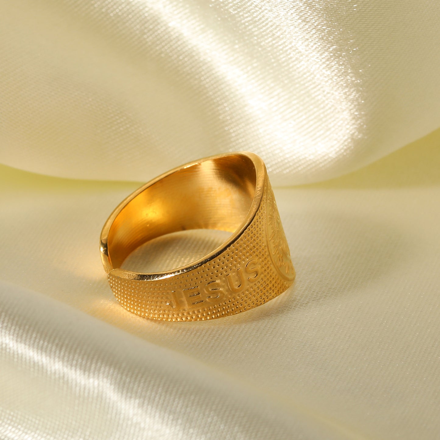 Anello geometrico in acciaio inossidabile stile vintage francese con placcatura sottovuoto 18K, unisex