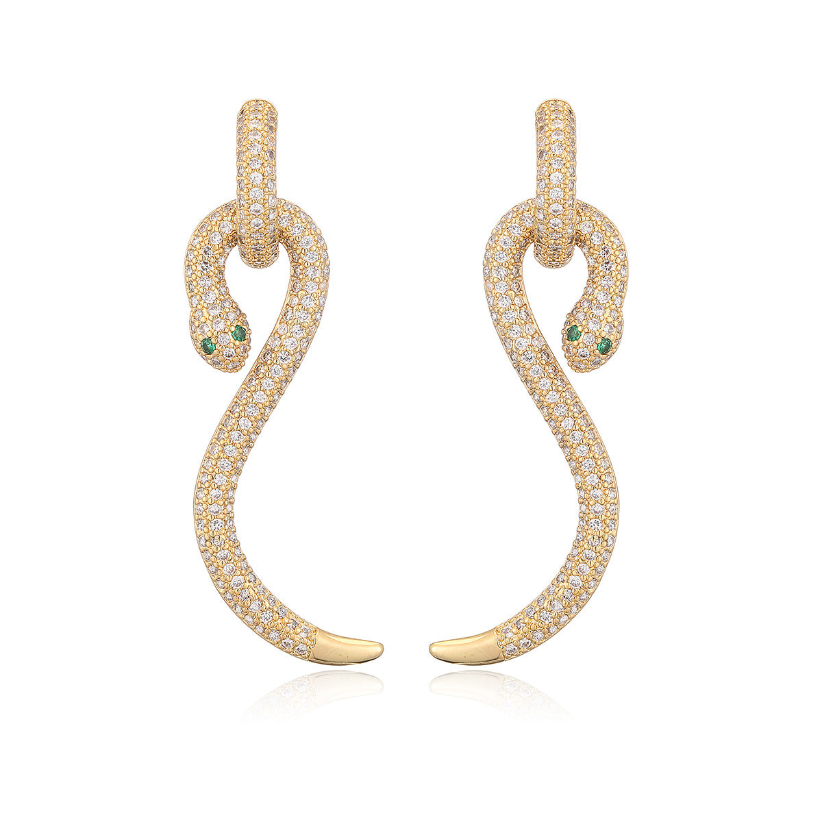 Fashionable Minimalist Snake-Shaped Geometric Earrings for Women with Copper Base and 18K Gold Plating, Micro-Paved Zirconia