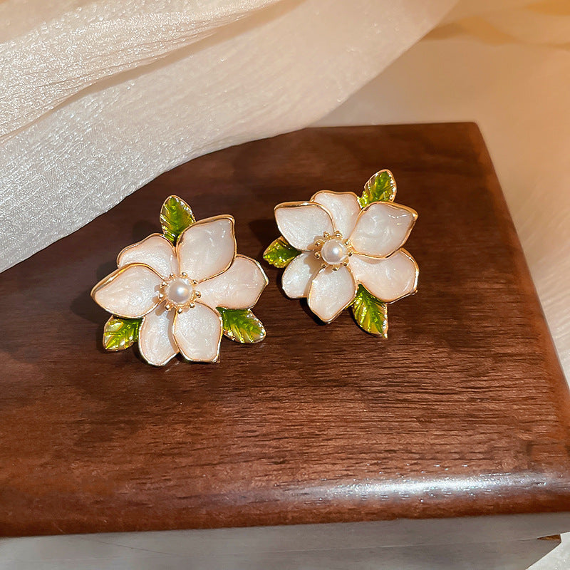Vintage Floral and Geometric Enamel Earrings for Women with Gold-Plated Brass Base and Stainless Steel Posts
