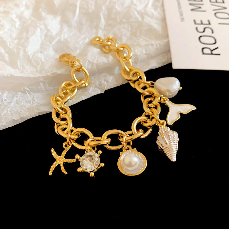 Vintage Luxury Geometric Cubic Zirconia Inlaid Pearl Bracelet for Women