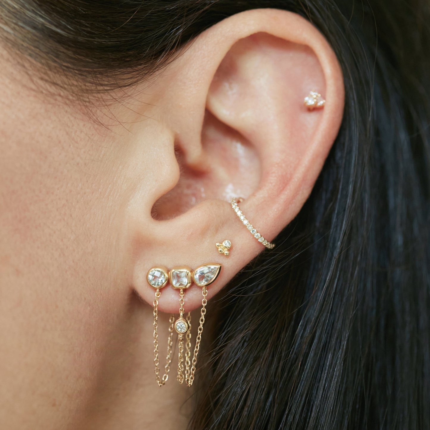 Orecchini a Nappa Geometrici in Acciaio Inossidabile con Strass Placcati per Donna