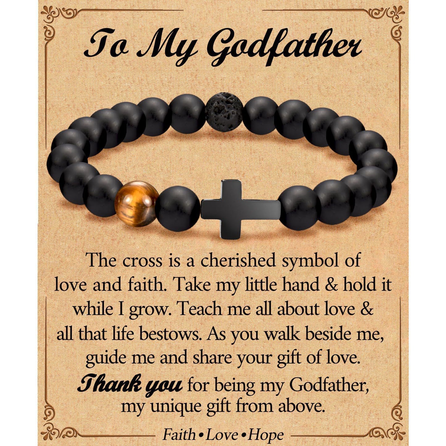 Natural Tiger Eye Stone Cross Bracelet Unisex Geometric Round Beads Handmade Business Style