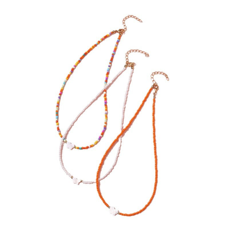Collar con colgante de corazón y mariposa estilo bohemio con cuentas de cristal para niños, cadena de cuentas redondas hecha a mano