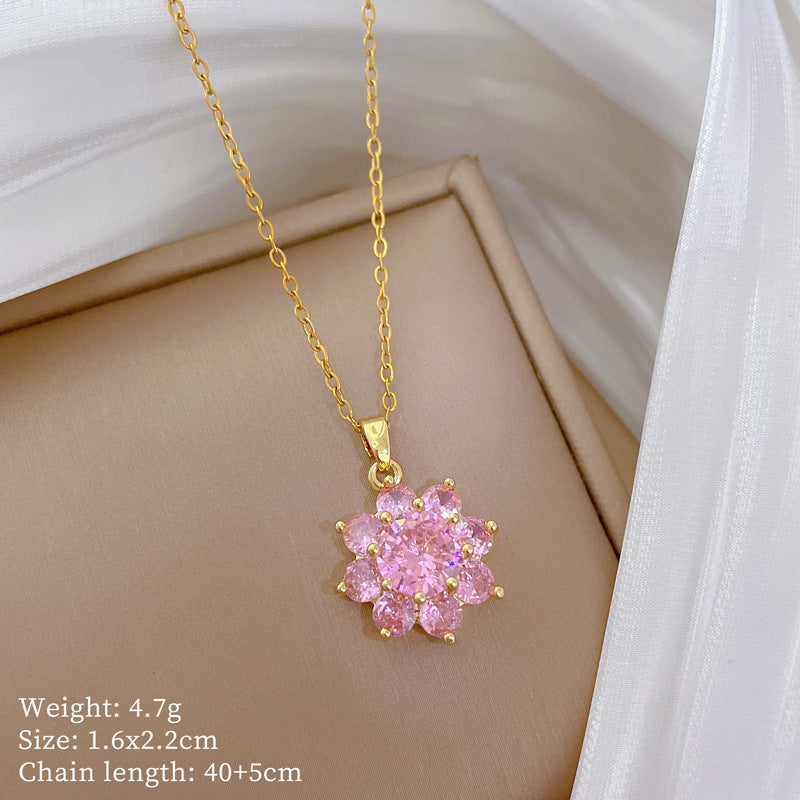 Geometric Style Titanium Steel Necklace with Copper Pendant Plated in Real Gold for Women and Men
