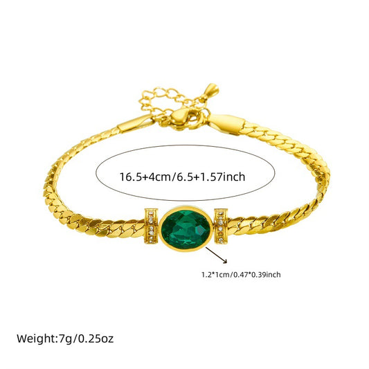 Vintage Emerald Oval Fashion Stainless Steel Rhinestone-Set Bracelet and Necklace for Women