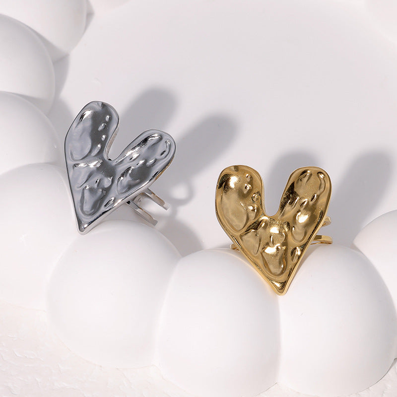 Anello aperto a cuore minimalista in acciaio inossidabile placcato oro 18 carati da donna