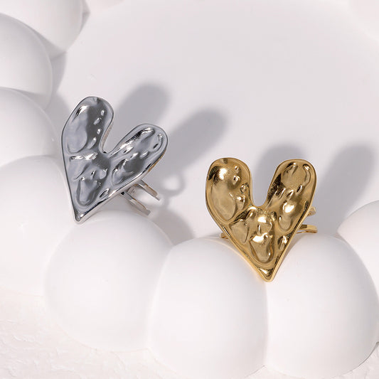Minimalist Heart-Shaped Stainless Steel Open Ring with 18K Gold Plating for Women