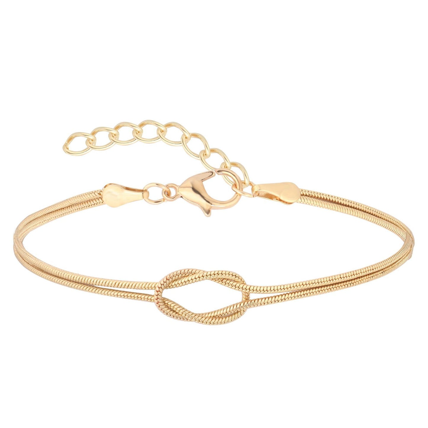Minimalist Polished Stainless Steel Snake Chain Bracelet with Geometric Knot Design for Women