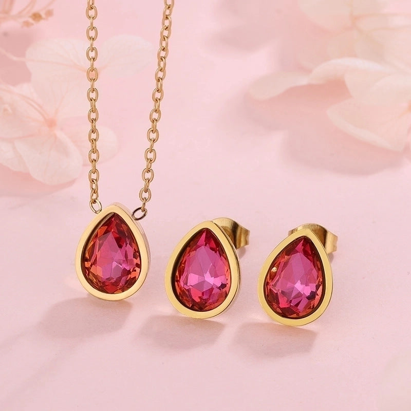 Set di orecchini e collana con ciondolo a goccia in acrilico a forma di cuore placcato in acciaio inossidabile, minimalista ed elegante, con catena a cavo
