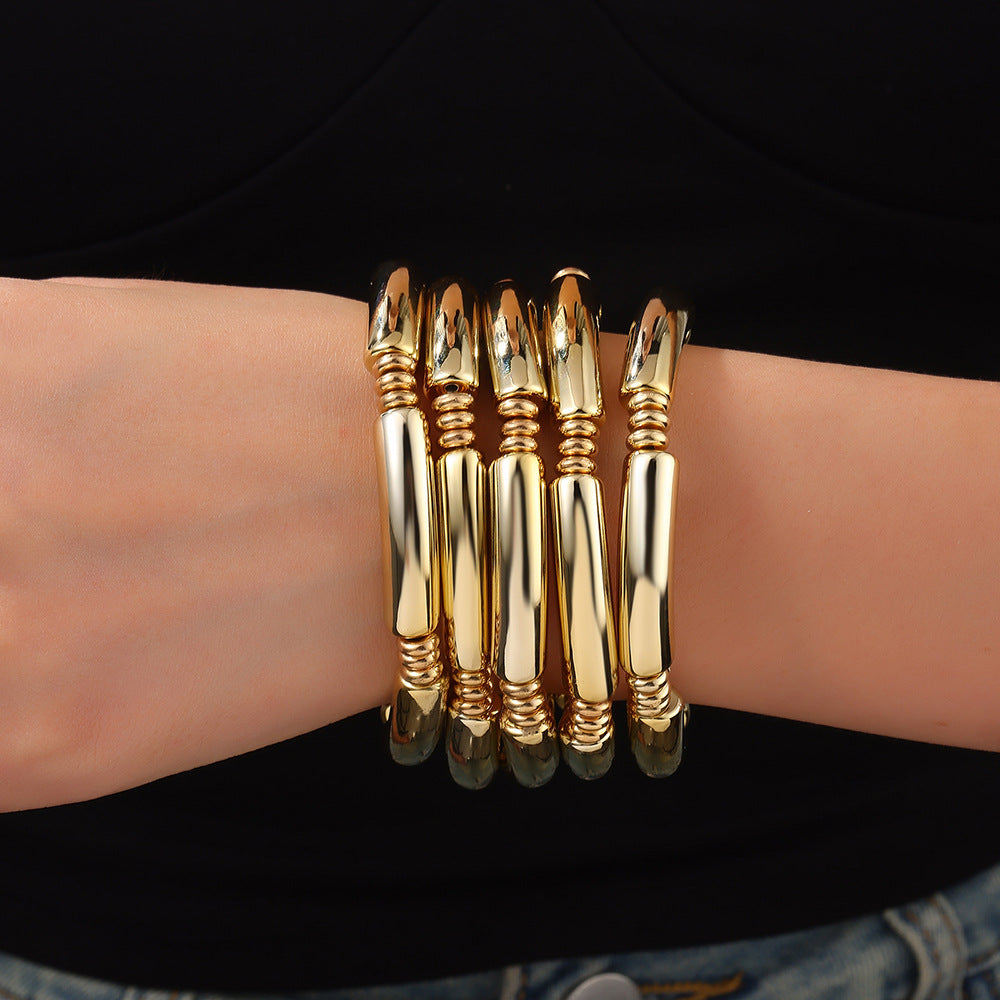 Geometric CCB Beaded Bamboo Bracelet Set for Women