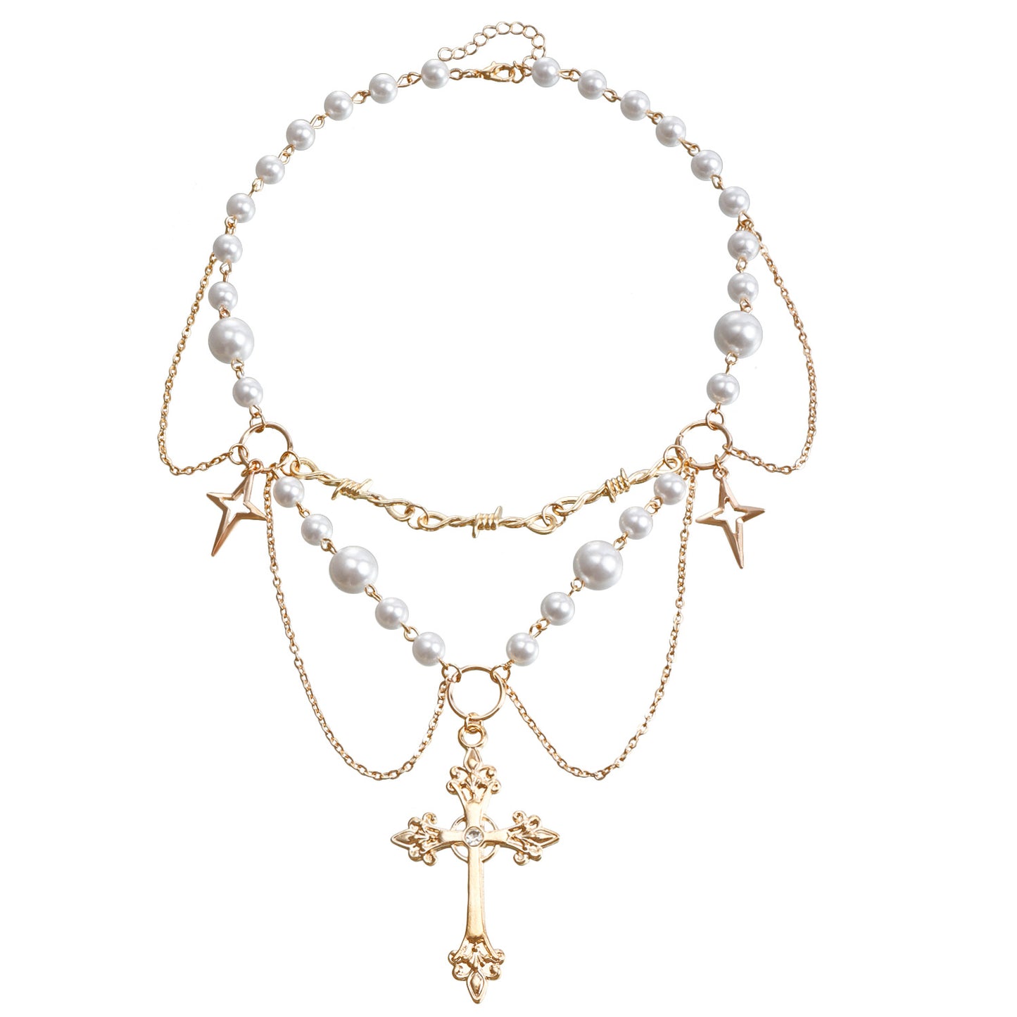 Minimalist Geometric Cross Pendant Necklace for Women with Alloy Chain and Rhodium Plating