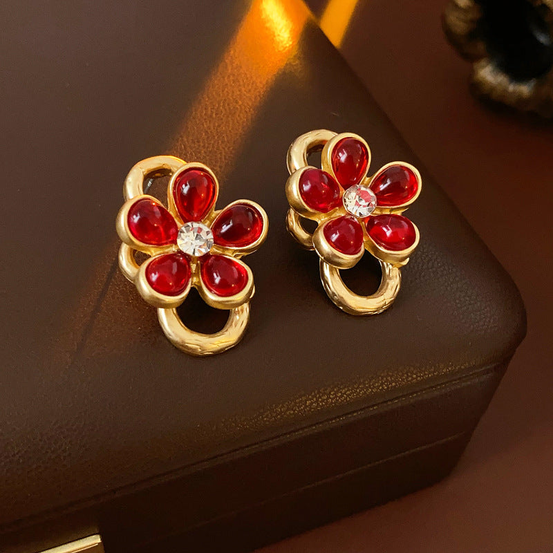 Set collana con ciondolo in vetro floreale vintage con orecchini e bracciale in lega per donna, gioielli di lusso galvanizzati