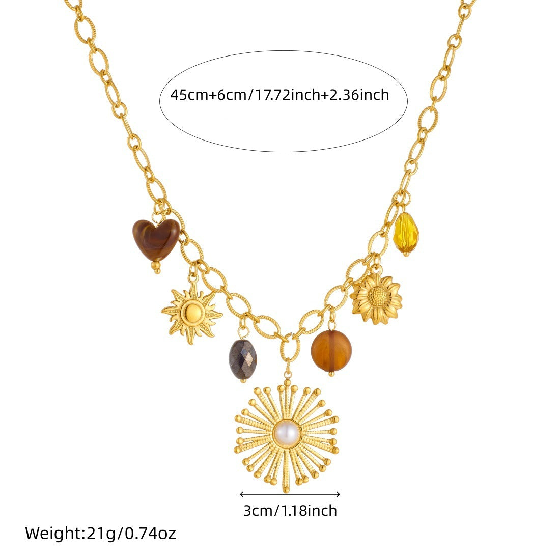 Vintage Gold Plated Stainless Steel Floral Pearl Pendant Necklace Cable Chain
