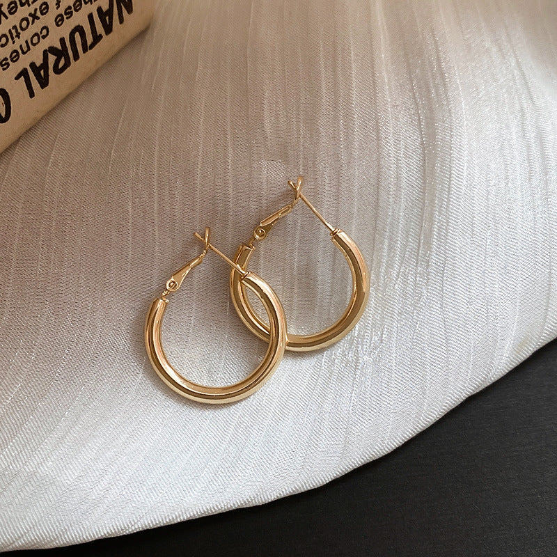 Orecchini a cerchio geometrici minimalisti in argento sterling con finitura placcata da donna